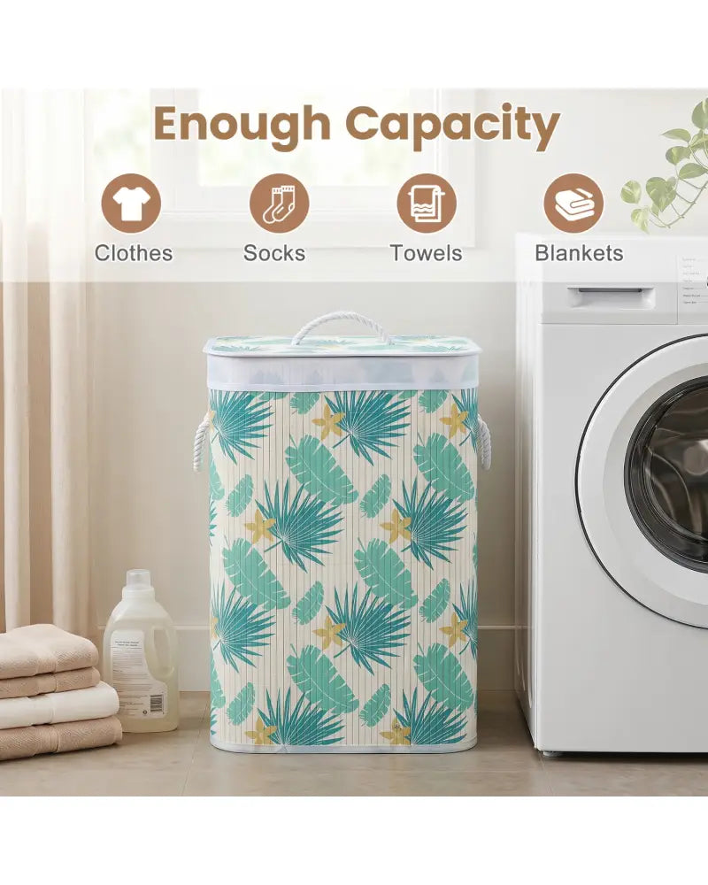 19 Gal Bamboo Clothes Hamper with Removable Liner and Portable Handles-Green - Green - Laundry Baskets