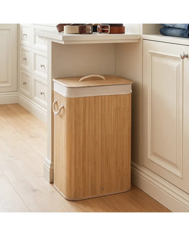 19 Gal Bamboo Clothes Hamper with Removable Liner and Portable Handles-Natrual - Natural - Laundry Baskets