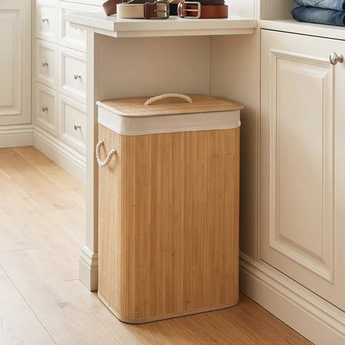 19 Gal Bamboo Clothes Hamper with Removable Liner and Portable Handles-Natrual - Natural - Laundry Baskets