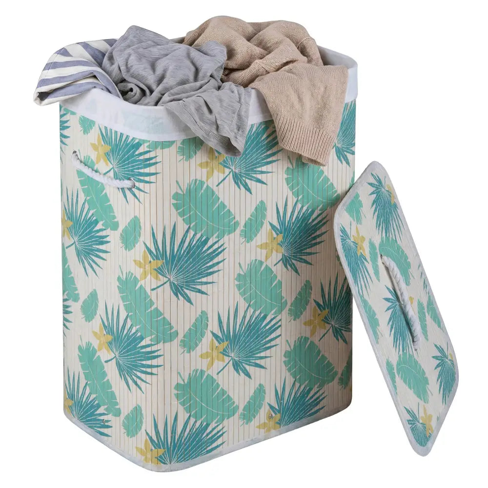 19 Gal Bamboo Clothes Hamper with Removable Liner and Portable Handles-Green - Green - Laundry Baskets