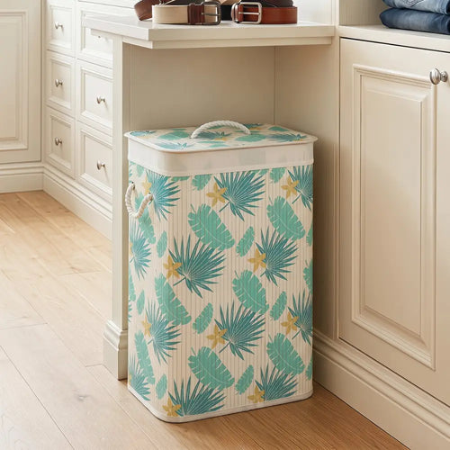 19 Gal Bamboo Clothes Hamper with Removable Liner and Portable Handles-Green - Green - Laundry Baskets
