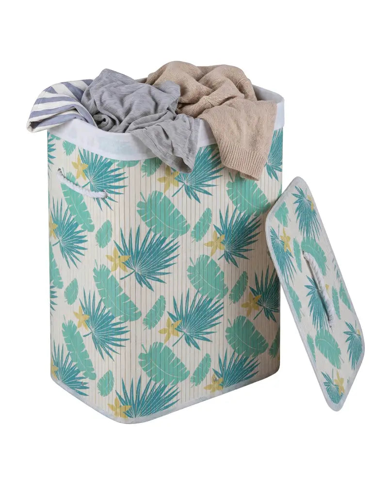 19 Gal Bamboo Clothes Hamper with Removable Liner and Portable Handles-Green - Green - Laundry Baskets