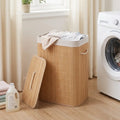 19 Gal Bamboo Clothes Hamper with Removable Liner and Portable Handles-Natrual - Natural - Laundry Baskets