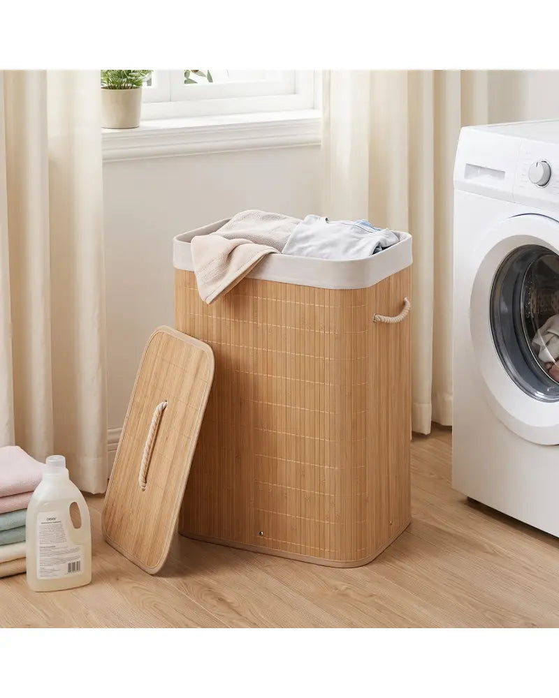 19 Gal Bamboo Clothes Hamper with Removable Liner and Portable Handles-Natrual - Natural - Laundry Baskets