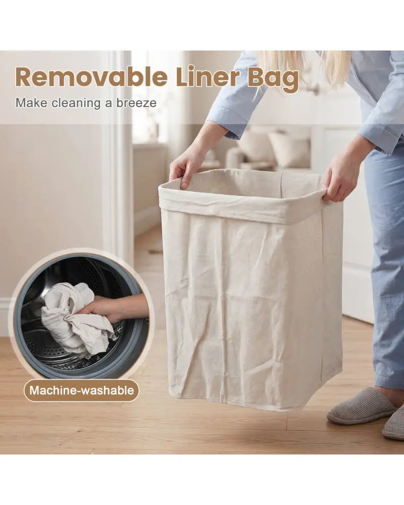 19 Gal Bamboo Clothes Hamper with Removable Liner and Portable Handles-Green - Green - Laundry Baskets