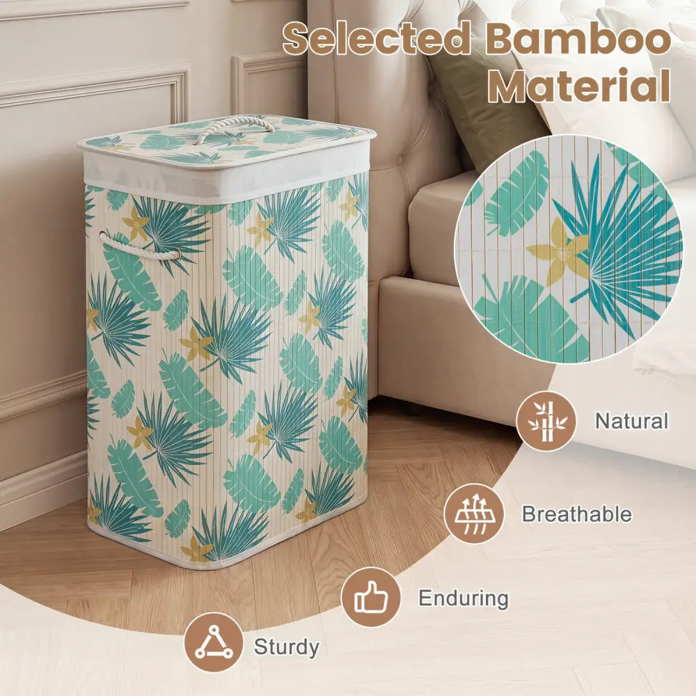 19 Gal Bamboo Clothes Hamper with Removable Liner and Portable Handles-Green - Green - Laundry Baskets