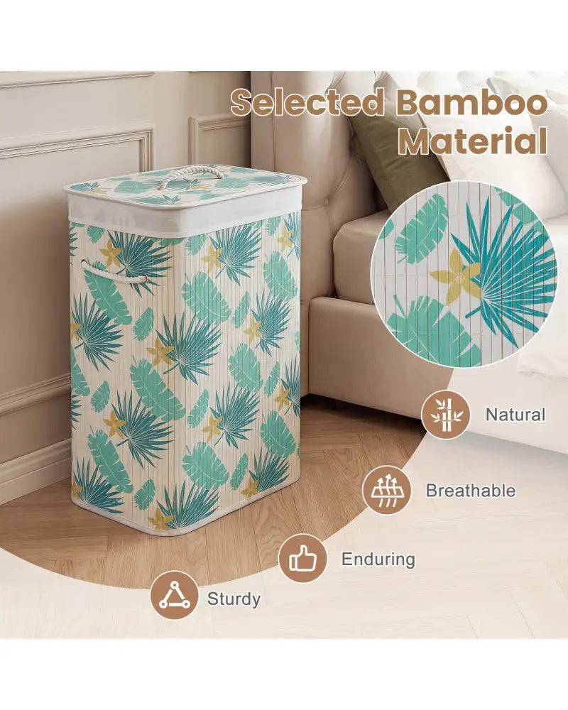 19 Gal Bamboo Clothes Hamper with Removable Liner and Portable Handles-Green - Green - Laundry Baskets