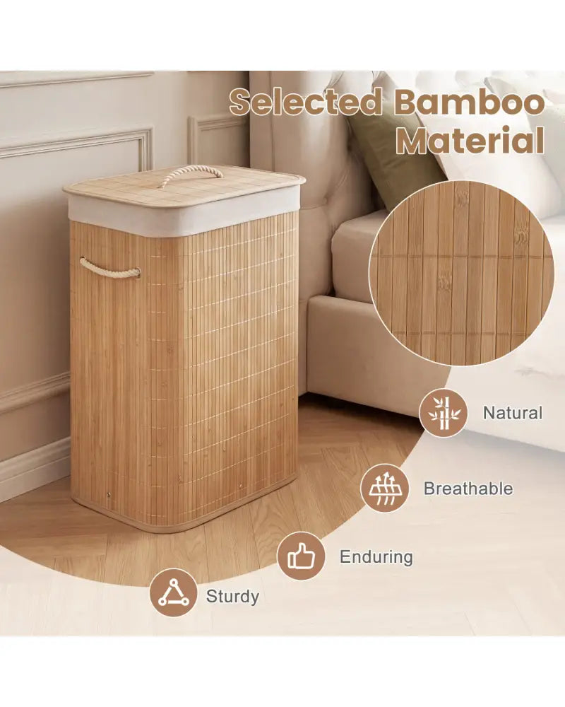 19 Gal Bamboo Clothes Hamper with Removable Liner and Portable Handles-Natrual - Natural - Laundry Baskets