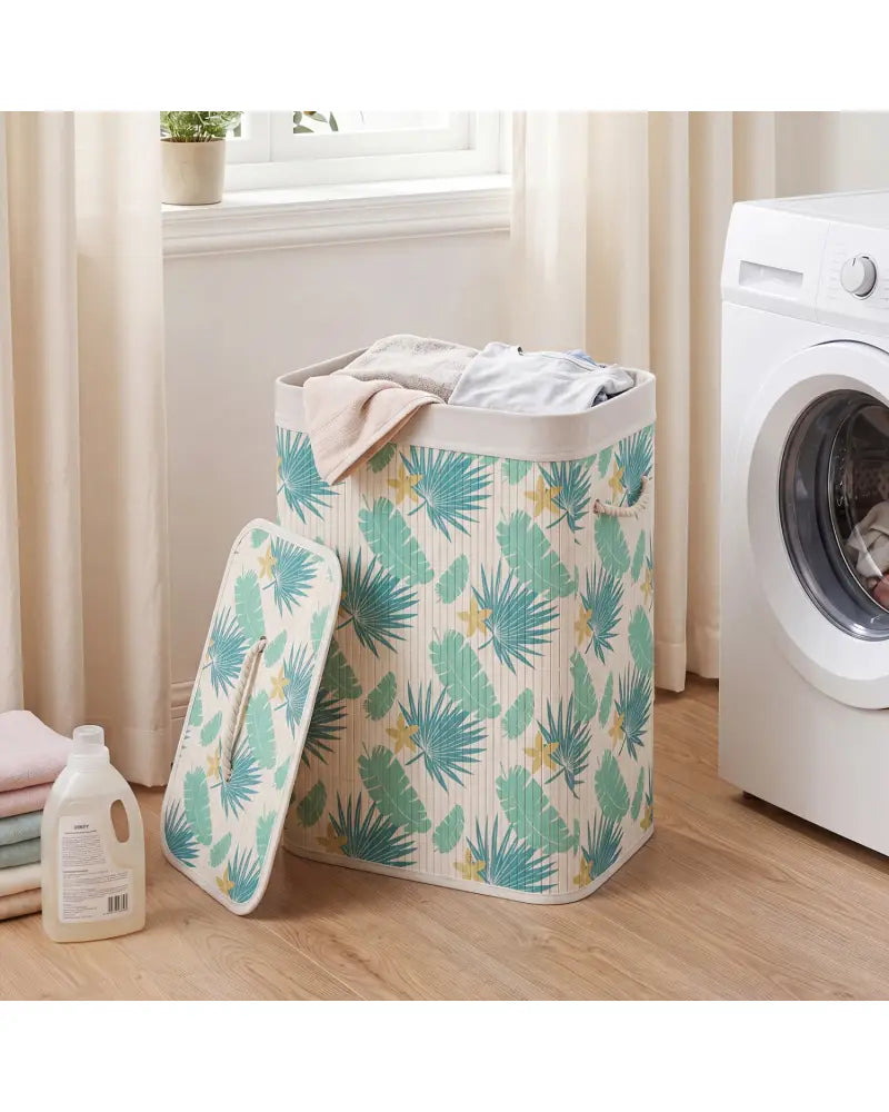 19 Gal Bamboo Clothes Hamper with Removable Liner and Portable Handles-Green - Green - Laundry Baskets