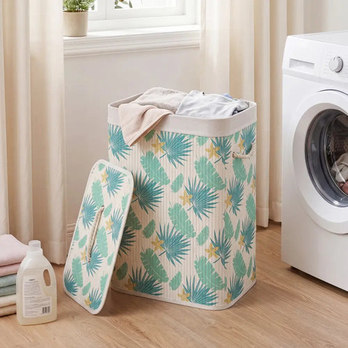 19 Gal Bamboo Clothes Hamper with Removable Liner and Portable Handles-Green - Green - Laundry Baskets