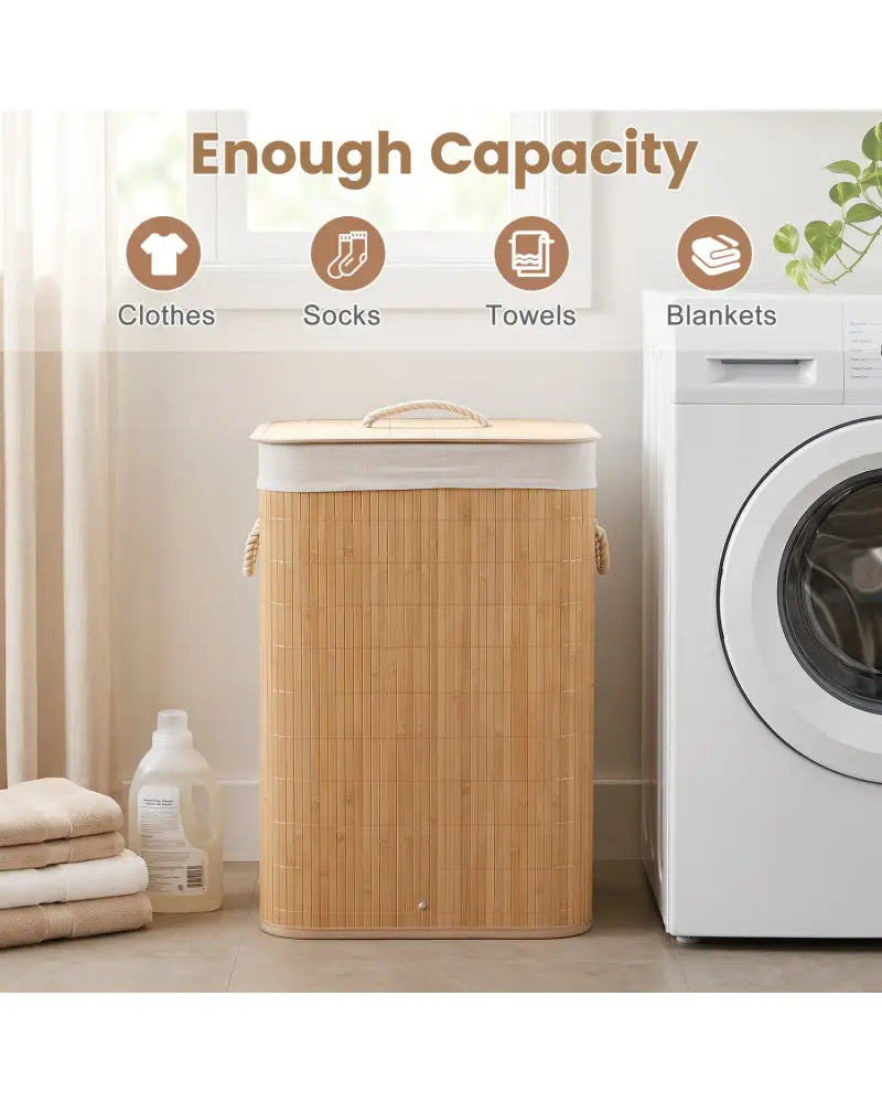 19 Gal Bamboo Clothes Hamper with Removable Liner and Portable Handles-Natrual - Natural - Laundry Baskets