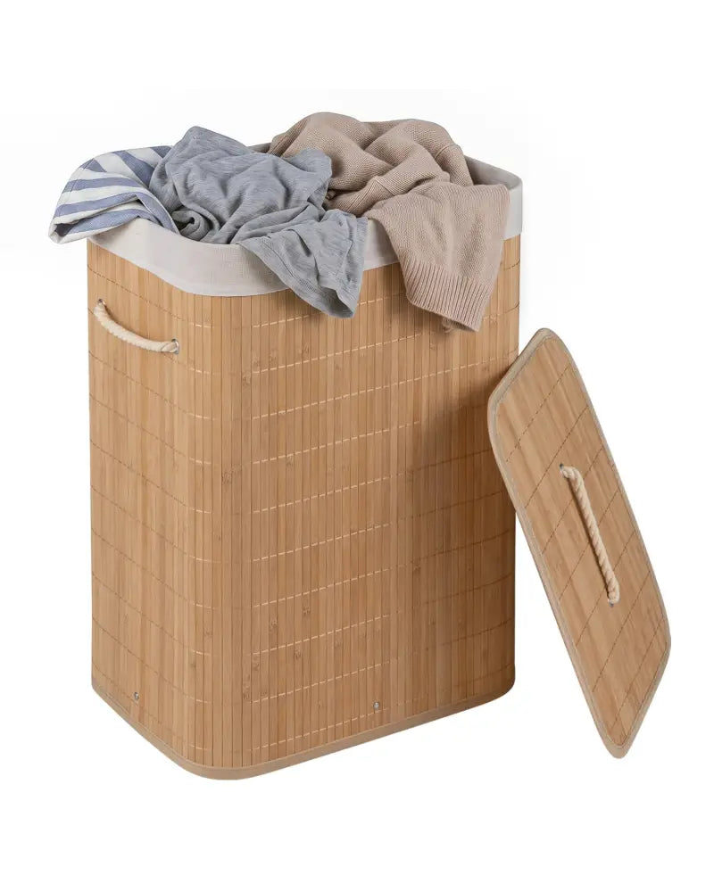 19 Gal Bamboo Clothes Hamper with Removable Liner and Portable Handles-Natrual - Natural - Laundry Baskets