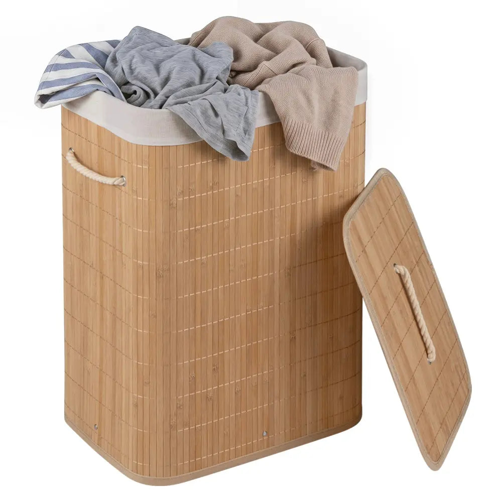 19 Gal Bamboo Clothes Hamper with Removable Liner and Portable Handles-Natrual - Natural - Laundry Baskets