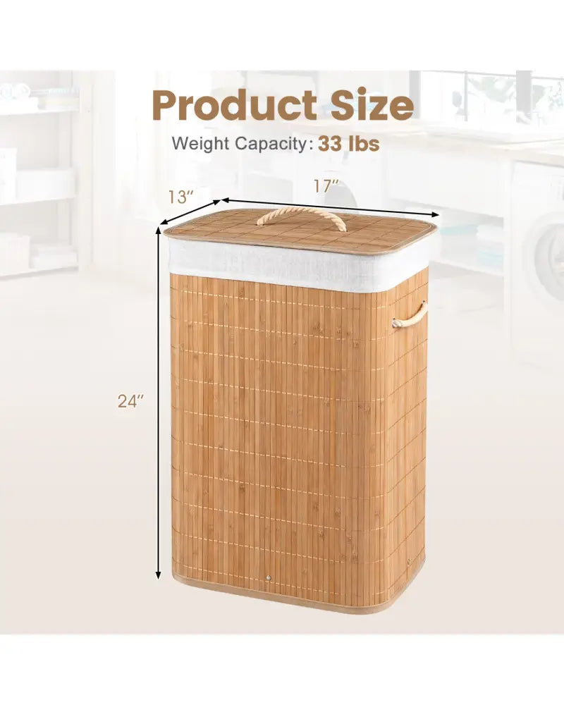 19 Gal Bamboo Clothes Hamper with Removable Liner and Portable Handles-Natrual - Natural - Laundry Baskets