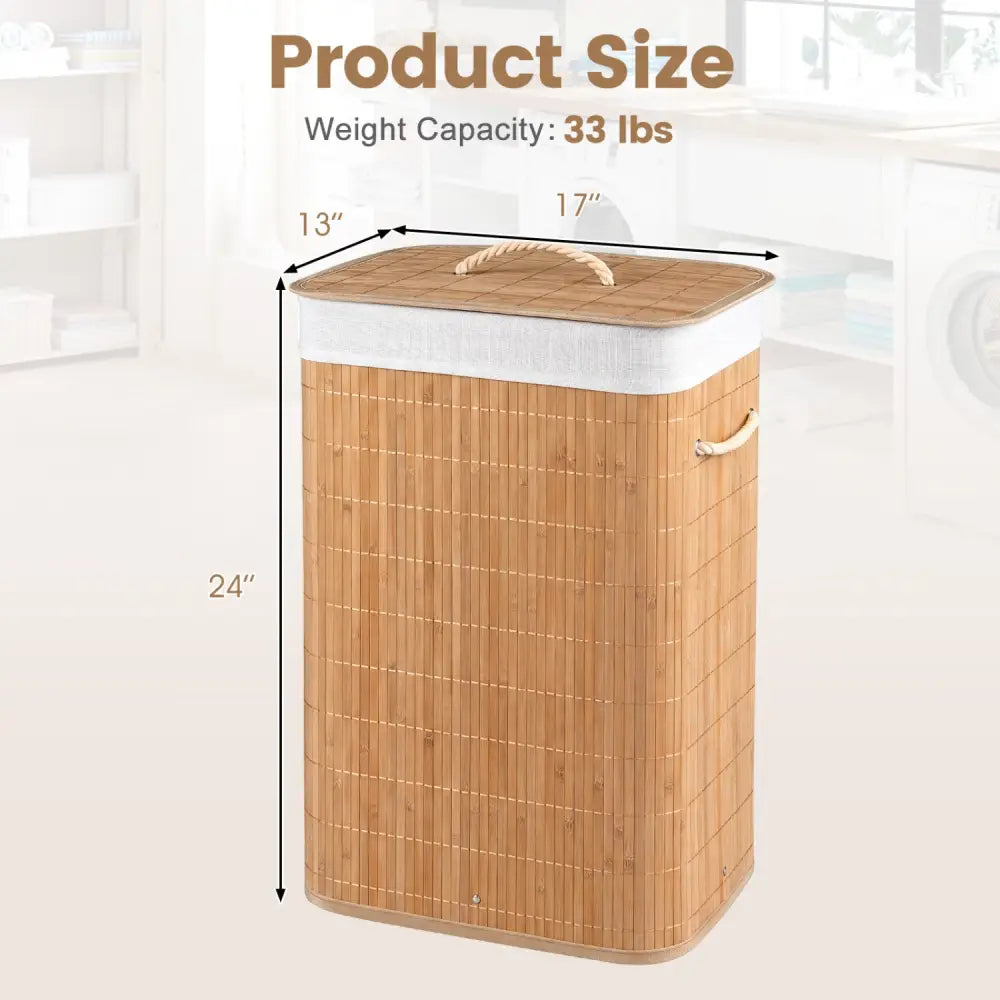 19 Gal Bamboo Clothes Hamper with Removable Liner and Portable Handles-Natrual - Natural - Laundry Baskets