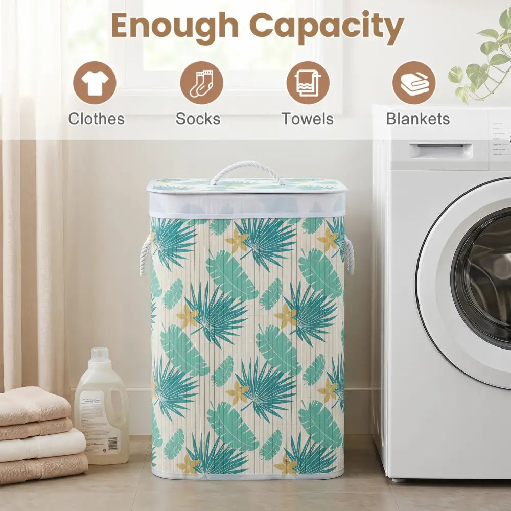 19 Gal Bamboo Clothes Hamper with Removable Liner and Portable Handles-Green - Green - Laundry Baskets