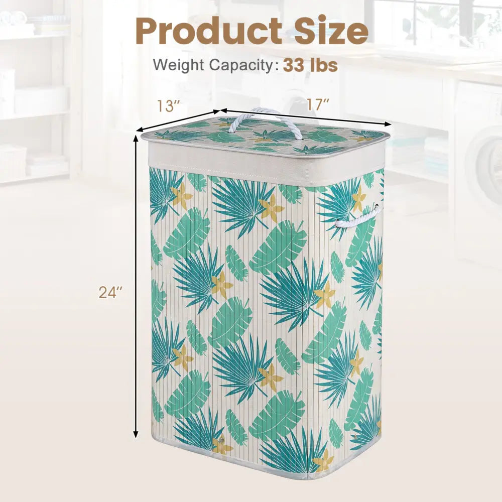 19 Gal Bamboo Clothes Hamper with Removable Liner and Portable Handles-Green - Green - Laundry Baskets