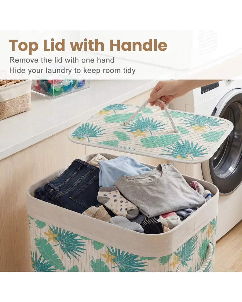19 Gal Bamboo Clothes Hamper with Removable Liner and Portable Handles-Green - Green - Laundry Baskets