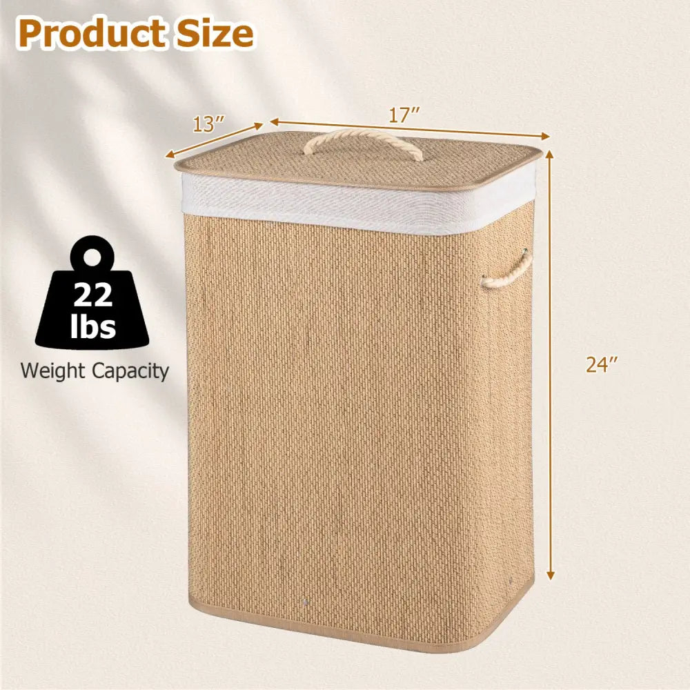 19 Gal Capacity Bamboo Clothes Hamper with Removable Liner and Portable Handles-Natrual - Natural - Laundry Baskets