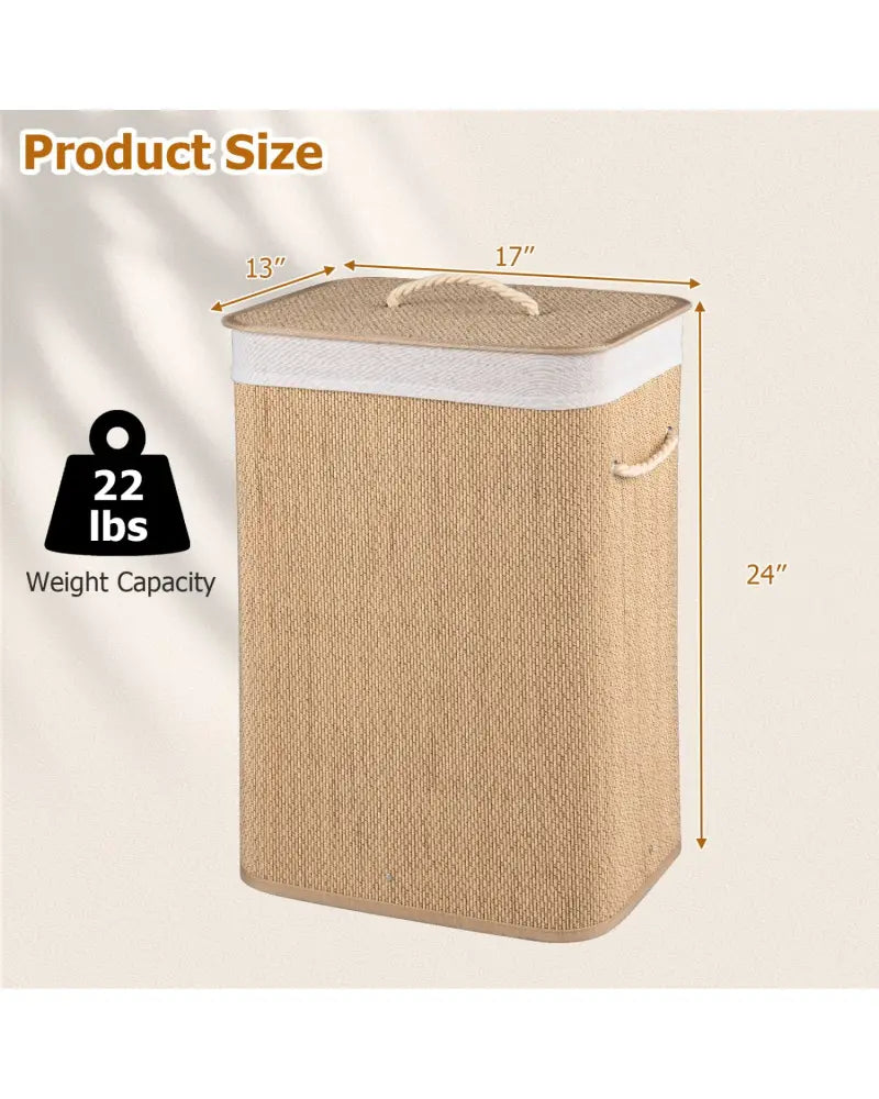 19 Gal Capacity Bamboo Clothes Hamper with Removable Liner and Portable Handles-Natrual - Natural - Laundry Baskets