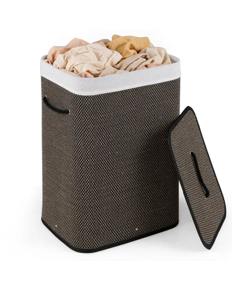 19 Gal Capacity Bamboo Clothes Hamper with Removable Liner and Portable Handles-Black - Black - Laundry Baskets