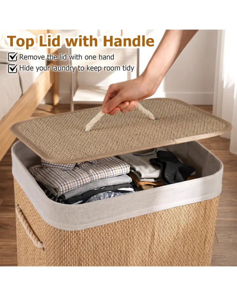 19 Gal Capacity Bamboo Clothes Hamper with Removable Liner and Portable Handles-Natrual - Natural - Laundry Baskets