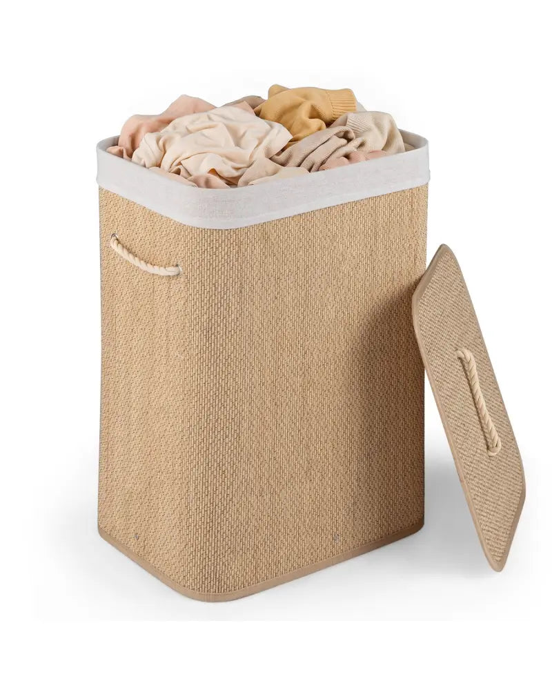 19 Gal Capacity Bamboo Clothes Hamper with Removable Liner and Portable Handles-Natrual - Natural - Laundry Baskets