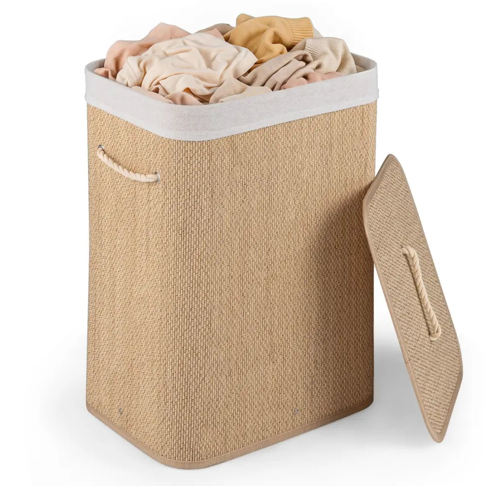19 Gal Capacity Bamboo Clothes Hamper with Removable Liner and Portable Handles-Natrual - Natural - Laundry Baskets
