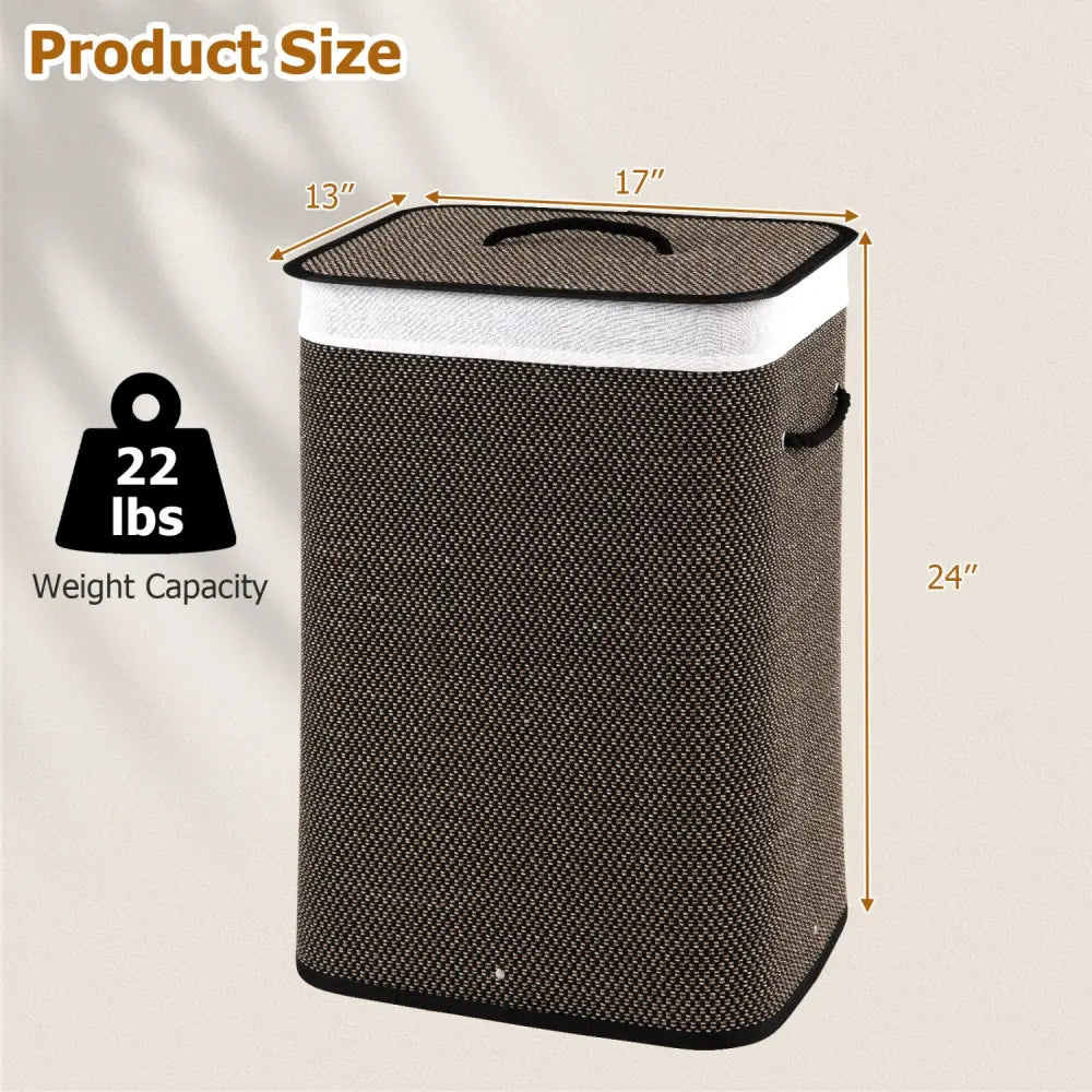 19 Gal Capacity Bamboo Clothes Hamper with Removable Liner and Portable Handles-Black - Black - Laundry Baskets