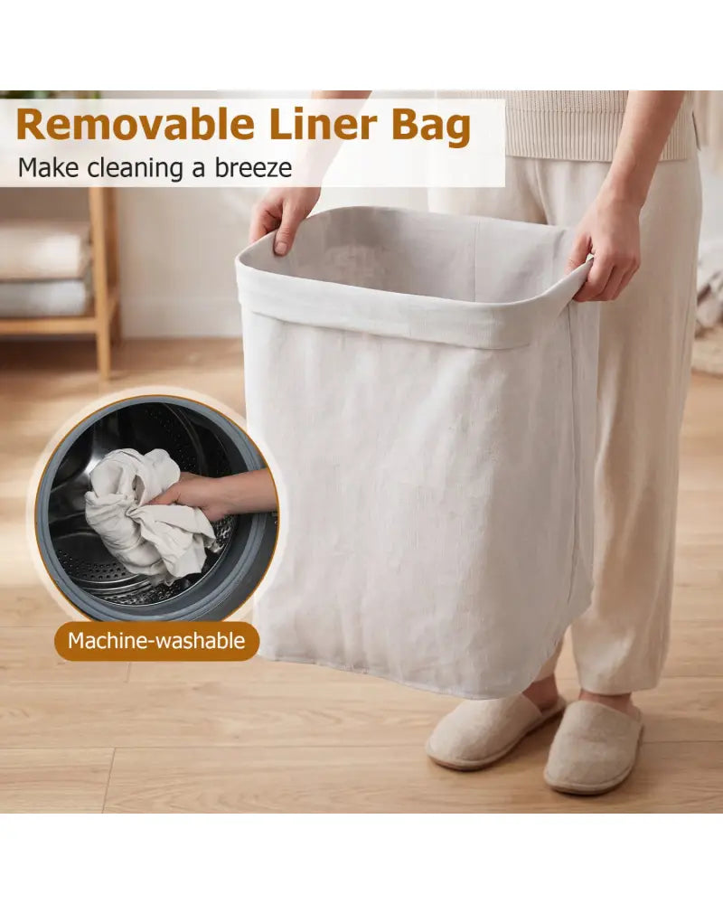 19 Gal Capacity Bamboo Clothes Hamper with Removable Liner and Portable Handles-Black - Black - Laundry Baskets