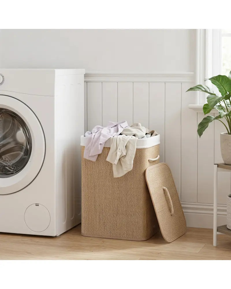 19 Gal Capacity Bamboo Clothes Hamper with Removable Liner and Portable Handles-Natrual - Natural - Laundry Baskets