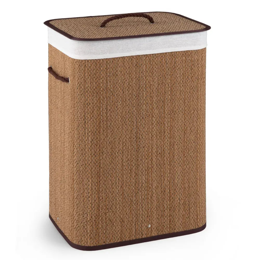19 Gal Capacity Bamboo Clothes Hamper with Removable Liner and Portable Handles-Brown - Brown - Laundry Baskets