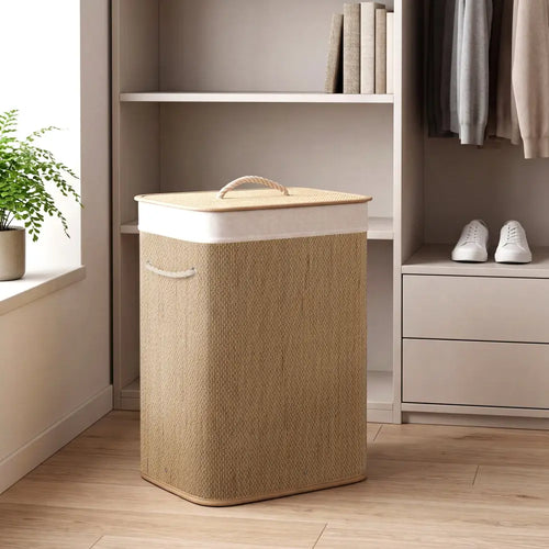 19 Gal Capacity Bamboo Clothes Hamper with Removable Liner and Portable Handles-Natrual - Natural - Laundry Baskets