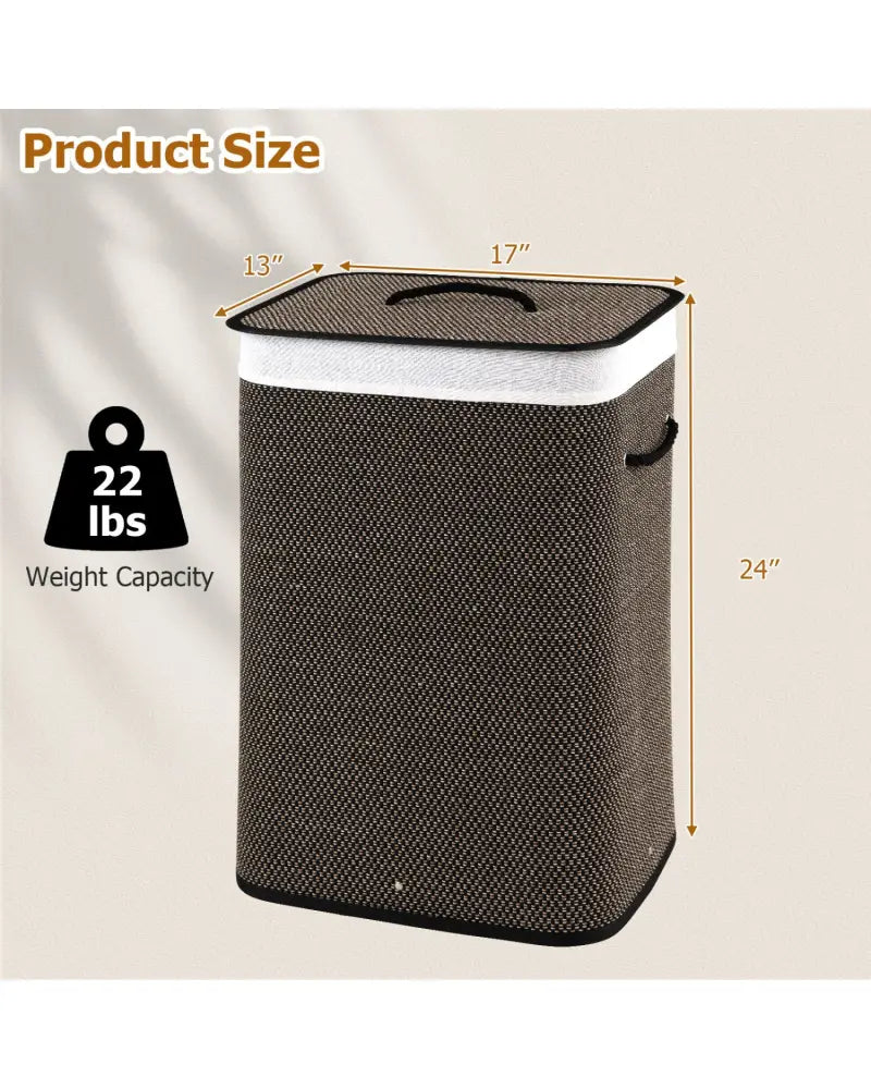 19 Gal Capacity Bamboo Clothes Hamper with Removable Liner and Portable Handles-Black - Black - Laundry Baskets