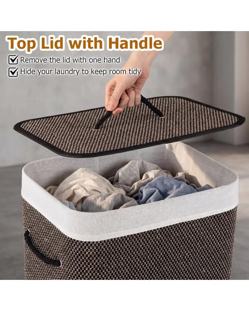 19 Gal Capacity Bamboo Clothes Hamper with Removable Liner and Portable Handles-Black - Black - Laundry Baskets