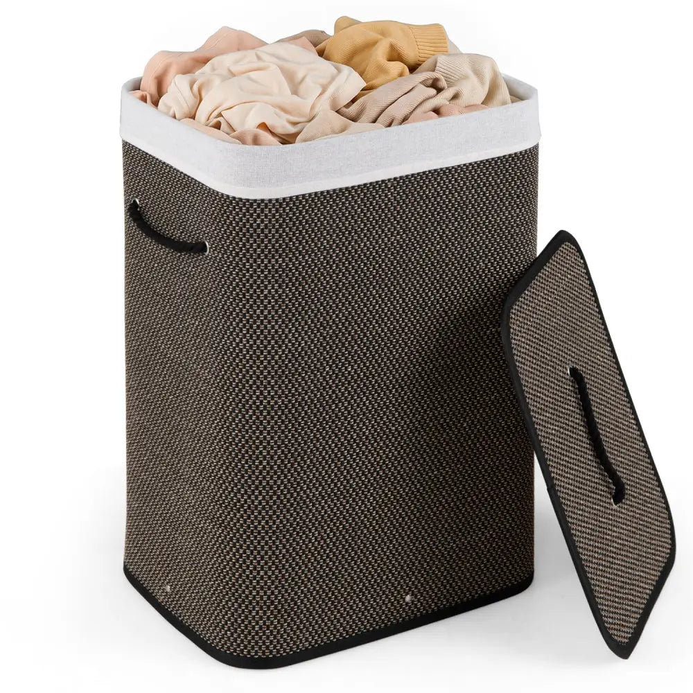 19 Gal Capacity Bamboo Clothes Hamper with Removable Liner and Portable Handles-Black - Black - Laundry Baskets