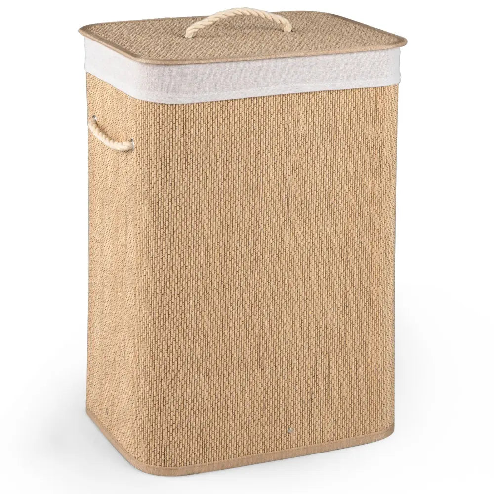 19 Gal Capacity Bamboo Clothes Hamper with Removable Liner and Portable Handles-Natrual - Natural - Laundry Baskets