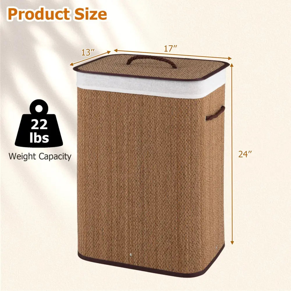 19 Gal Capacity Bamboo Clothes Hamper with Removable Liner and Portable Handles-Brown - Brown - Laundry Baskets