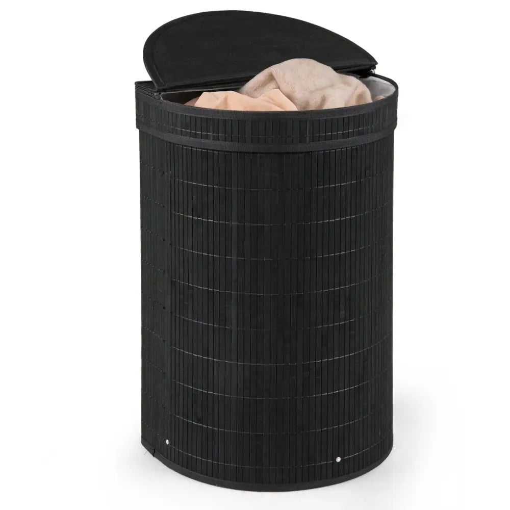 19 Gal Capacity Bamboo Laundry Hamper with Zippered Lid-Black - Black - Laundry Baskets