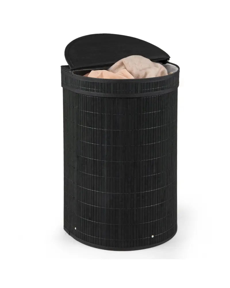 19 Gal Capacity Bamboo Laundry Hamper with Zippered Lid-Black - Black - Laundry Baskets