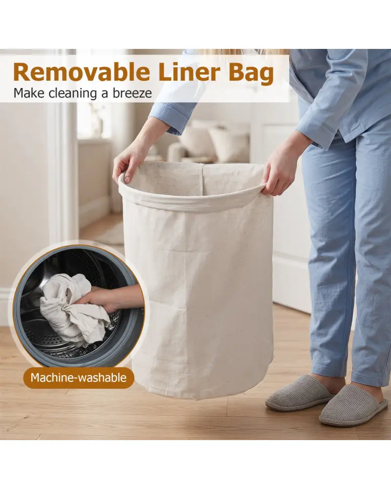 19 Gal Capacity Bamboo Laundry Hamper with Zippered Lid-Black - Black - Laundry Baskets