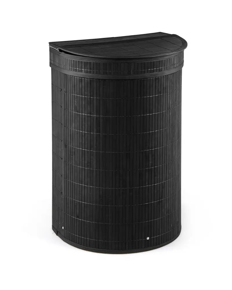 19 Gal Capacity Bamboo Laundry Hamper with Zippered Lid-Black - Black - Laundry Baskets