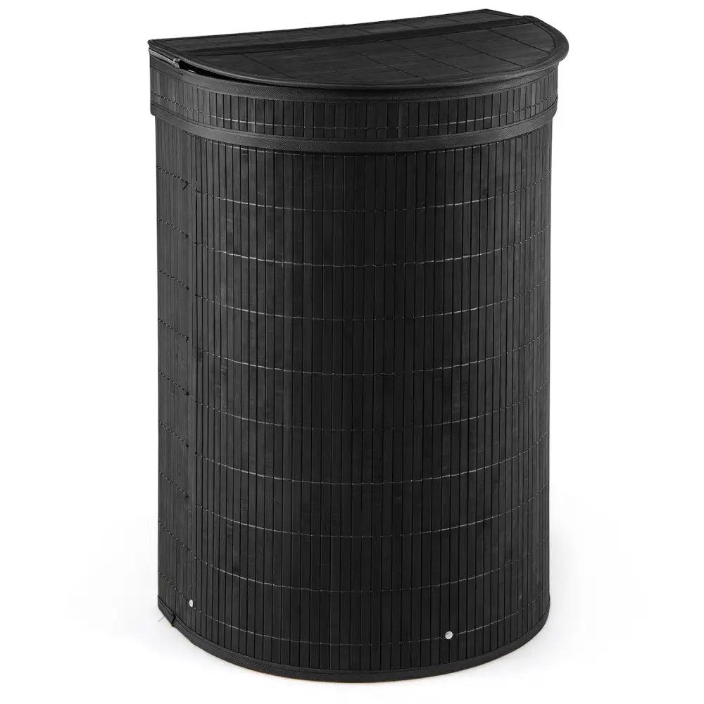19 Gal Capacity Bamboo Laundry Hamper with Zippered Lid-Black - Black - Laundry Baskets