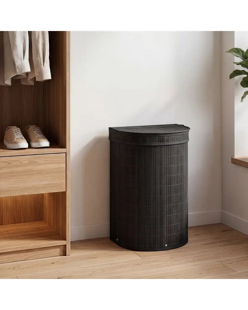 19 Gal Capacity Bamboo Laundry Hamper with Zippered Lid-Black - Black - Laundry Baskets