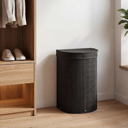 19 Gal Capacity Bamboo Laundry Hamper with Zippered Lid-Black - Black - Laundry Baskets
