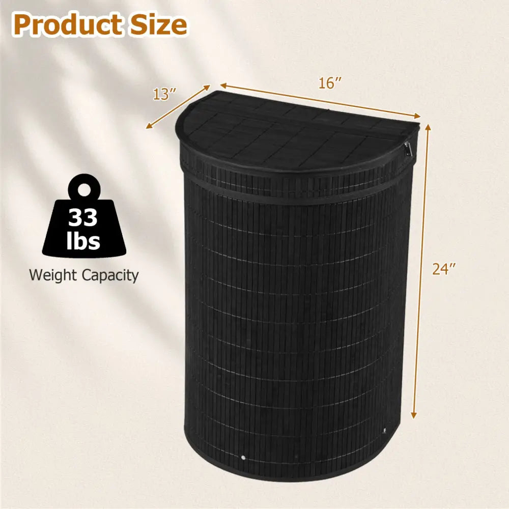 19 Gal Capacity Bamboo Laundry Hamper with Zippered Lid-Black - Black - Laundry Baskets