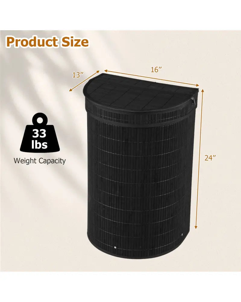 19 Gal Capacity Bamboo Laundry Hamper with Zippered Lid-Black - Black - Laundry Baskets