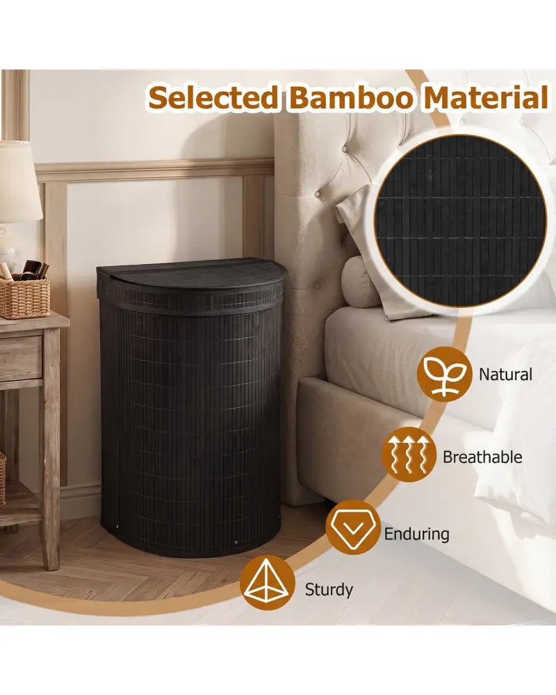 19 Gal Capacity Bamboo Laundry Hamper with Zippered Lid-Black - Black - Laundry Baskets