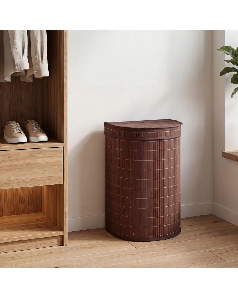 19 Gal Capacity Bamboo Laundry Hamper with Zippered Lid-Brown - Brown - Laundry Baskets