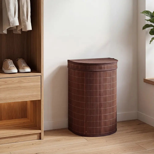 19 Gal Capacity Bamboo Laundry Hamper with Zippered Lid-Brown - Brown - Laundry Baskets